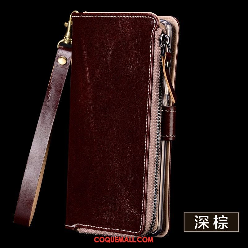 Étui Huawei Y6 2019 Cuir Véritable Portefeuille Bovins, Coque Huawei Y6 2019 Téléphone Portable Rouge