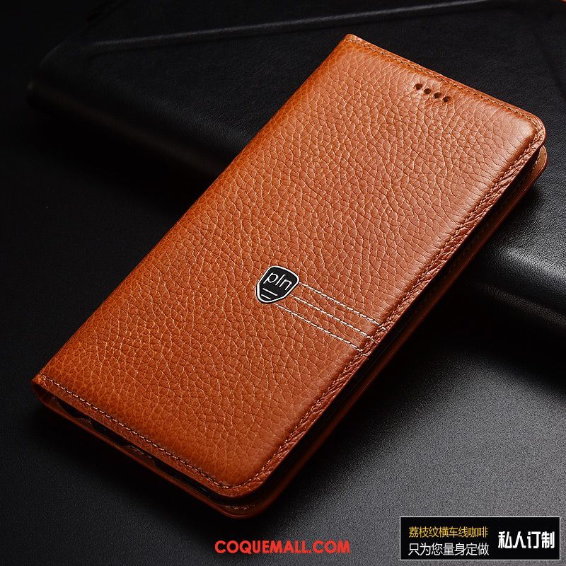 Étui Huawei Y6 2019 Cuir Véritable Protection Clamshell, Coque Huawei Y6 2019 Incassable En Cuir