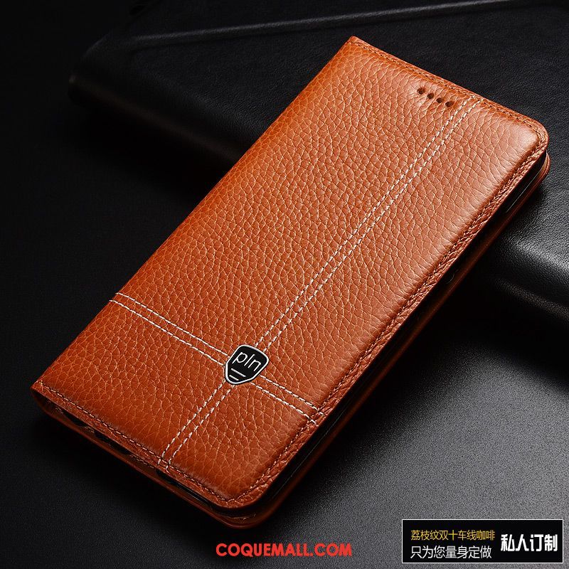 Étui Huawei Y6 2019 Cuir Véritable Protection Clamshell, Coque Huawei Y6 2019 Incassable En Cuir
