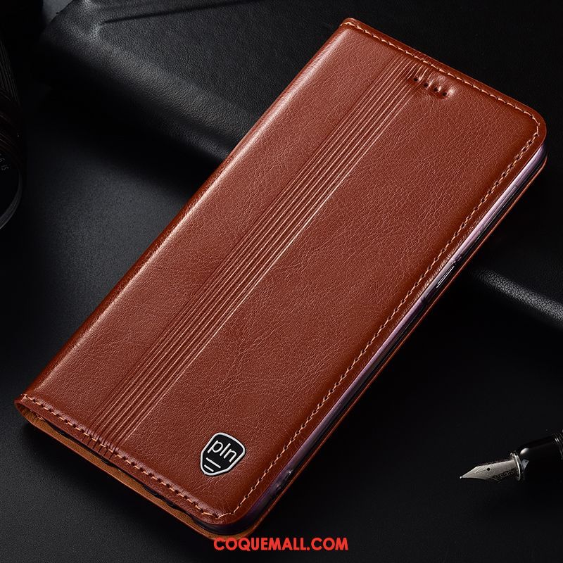 Étui Huawei Y6 2019 Cuir Véritable Protection En Cuir, Coque Huawei Y6 2019 Tout Compris Rouge