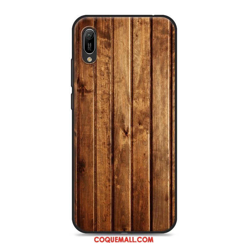 Étui Huawei Y6 2019 Grain De Bois Gris Tout Compris, Coque Huawei Y6 2019 Téléphone Portable Protection