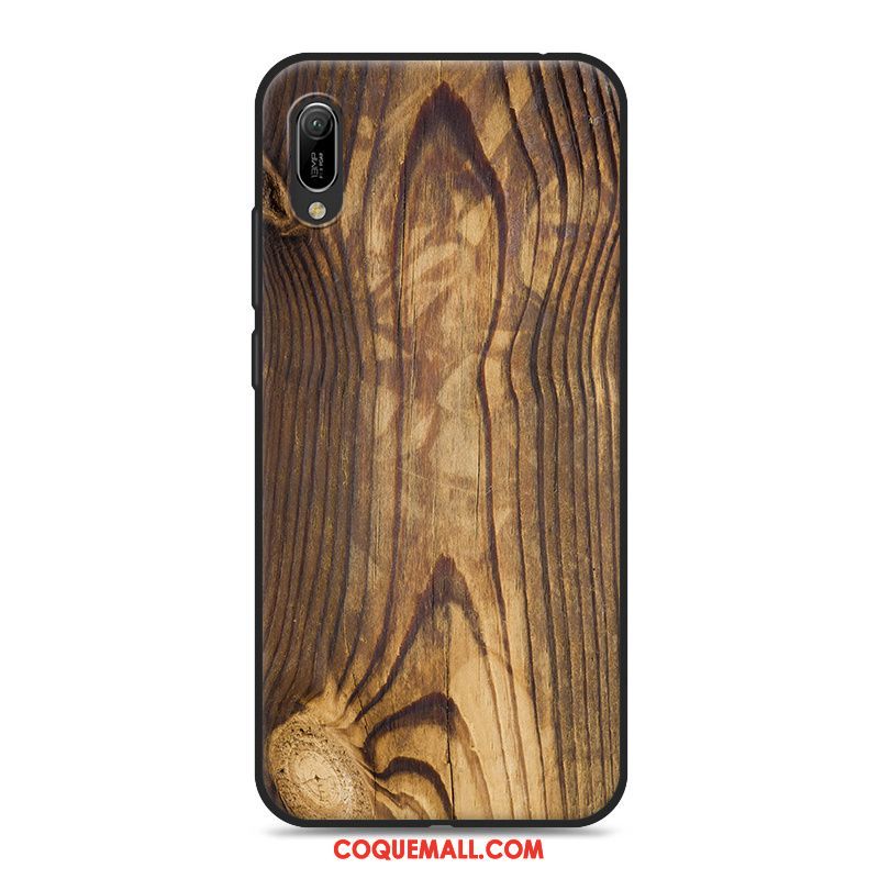 Étui Huawei Y6 2019 Grain De Bois Gris Tout Compris, Coque Huawei Y6 2019 Téléphone Portable Protection