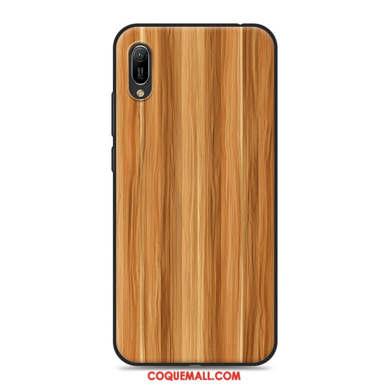 Étui Huawei Y6 2019 Grain De Bois Gris Tout Compris, Coque Huawei Y6 2019 Téléphone Portable Protection