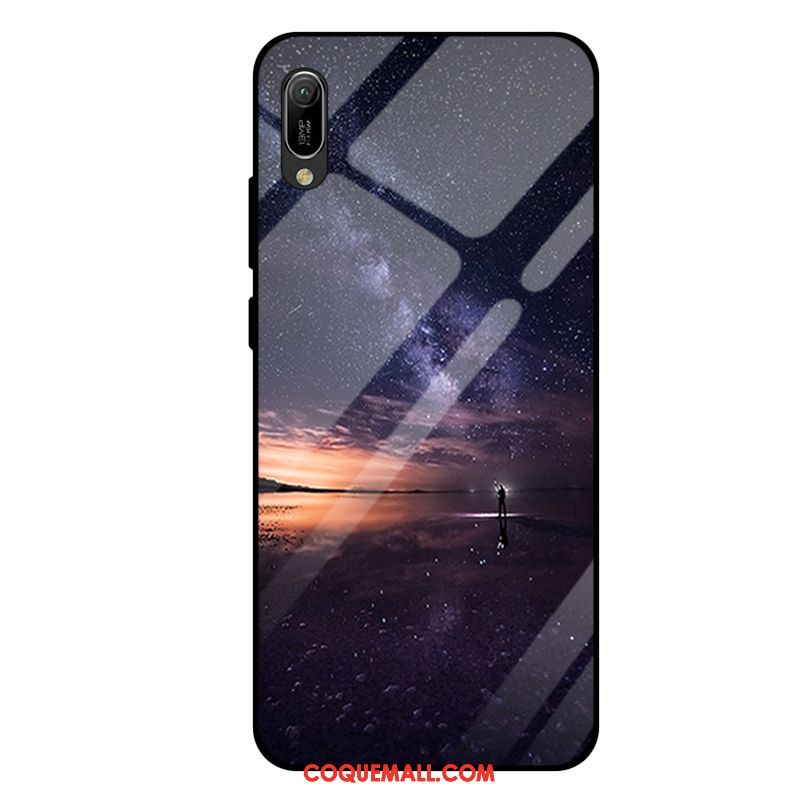 Étui Huawei Y6 2019 Tout Compris Mode Verre Trempé, Coque Huawei Y6 2019 Miroir Violet