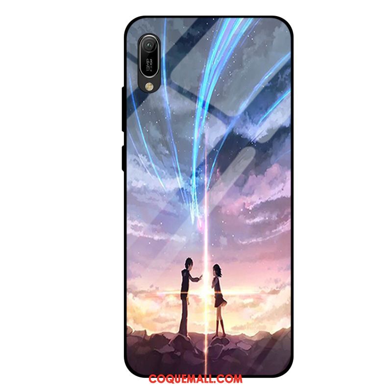 Étui Huawei Y6 2019 Tout Compris Mode Verre Trempé, Coque Huawei Y6 2019 Miroir Violet