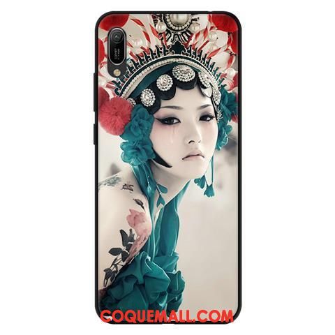 Étui Huawei Y6 2019 Téléphone Portable Dessin Animé Protection, Coque Huawei Y6 2019 Délavé En Daim Noir