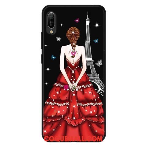 Étui Huawei Y6 2019 Téléphone Portable Dessin Animé Protection, Coque Huawei Y6 2019 Délavé En Daim Noir