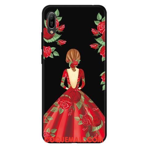 Étui Huawei Y6 2019 Téléphone Portable Dessin Animé Protection, Coque Huawei Y6 2019 Délavé En Daim Noir