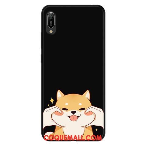 Étui Huawei Y6 2019 Téléphone Portable Dessin Animé Protection, Coque Huawei Y6 2019 Délavé En Daim Noir