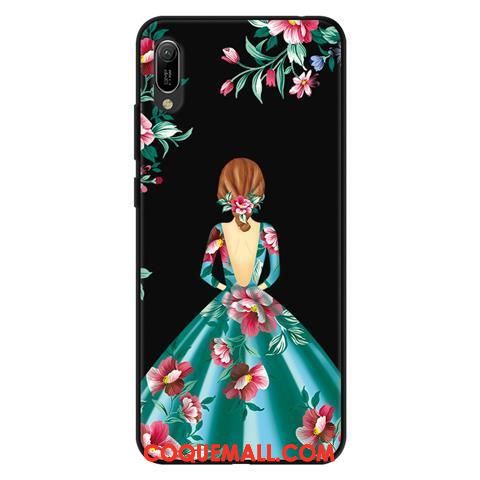 Étui Huawei Y6 2019 Téléphone Portable Dessin Animé Protection, Coque Huawei Y6 2019 Délavé En Daim Noir