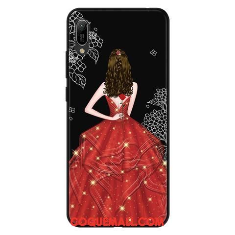 Étui Huawei Y6 2019 Téléphone Portable Dessin Animé Protection, Coque Huawei Y6 2019 Délavé En Daim Noir