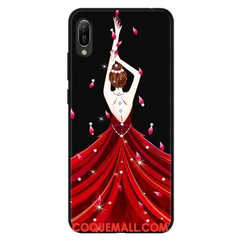 Étui Huawei Y6 2019 Téléphone Portable Dessin Animé Protection, Coque Huawei Y6 2019 Délavé En Daim Noir