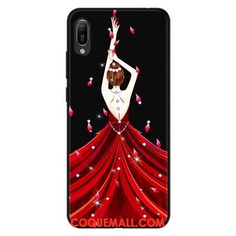 Étui Huawei Y6 2019 Téléphone Portable Dessin Animé Protection, Coque Huawei Y6 2019 Délavé En Daim Noir