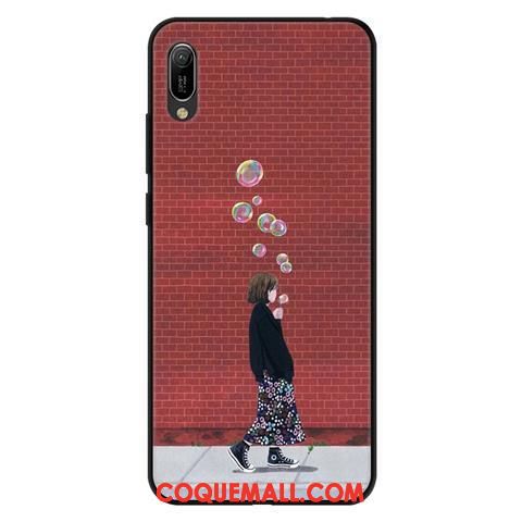 Étui Huawei Y6 2019 Téléphone Portable Dessin Animé Protection, Coque Huawei Y6 2019 Délavé En Daim Noir