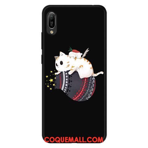 Étui Huawei Y6 2019 Téléphone Portable Dessin Animé Protection, Coque Huawei Y6 2019 Délavé En Daim Noir