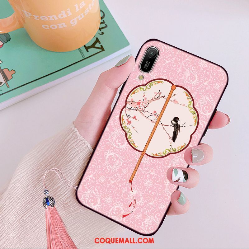 Étui Huawei Y6 2019 Téléphone Portable Délavé En Daim Légère, Coque Huawei Y6 2019 Fluide Doux Style Chinois