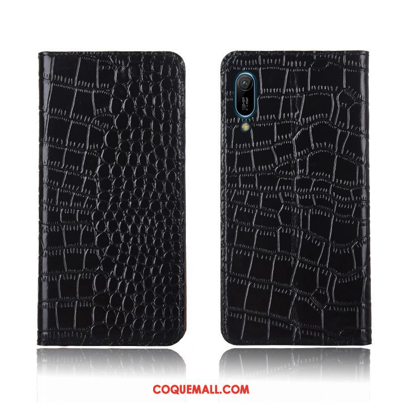 Étui Huawei Y6 2019 Téléphone Portable Protection Crocodile, Coque Huawei Y6 2019 Cuir Véritable Fluide Doux Braun