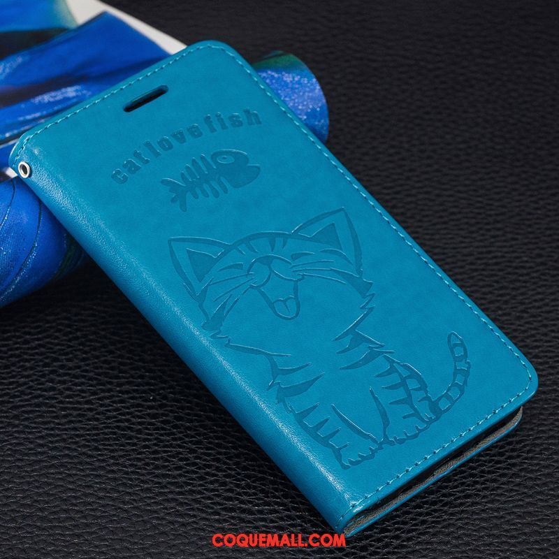 Étui Huawei Y6 Pro 2017 Carte Incassable Bleu, Coque Huawei Y6 Pro 2017 Chat Gaufrage