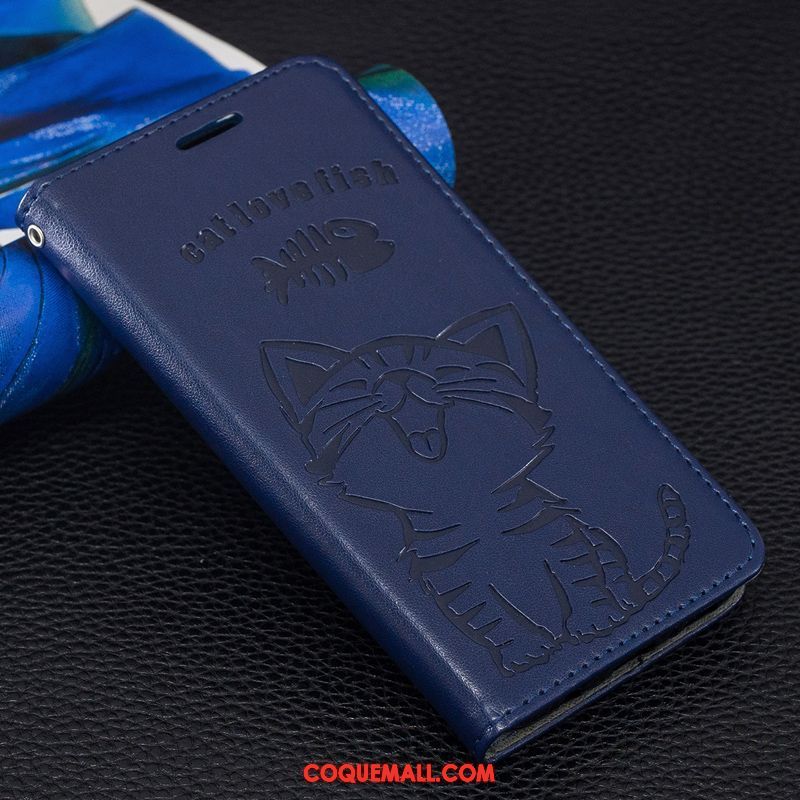 Étui Huawei Y6 Pro 2017 Carte Incassable Bleu, Coque Huawei Y6 Pro 2017 Chat Gaufrage