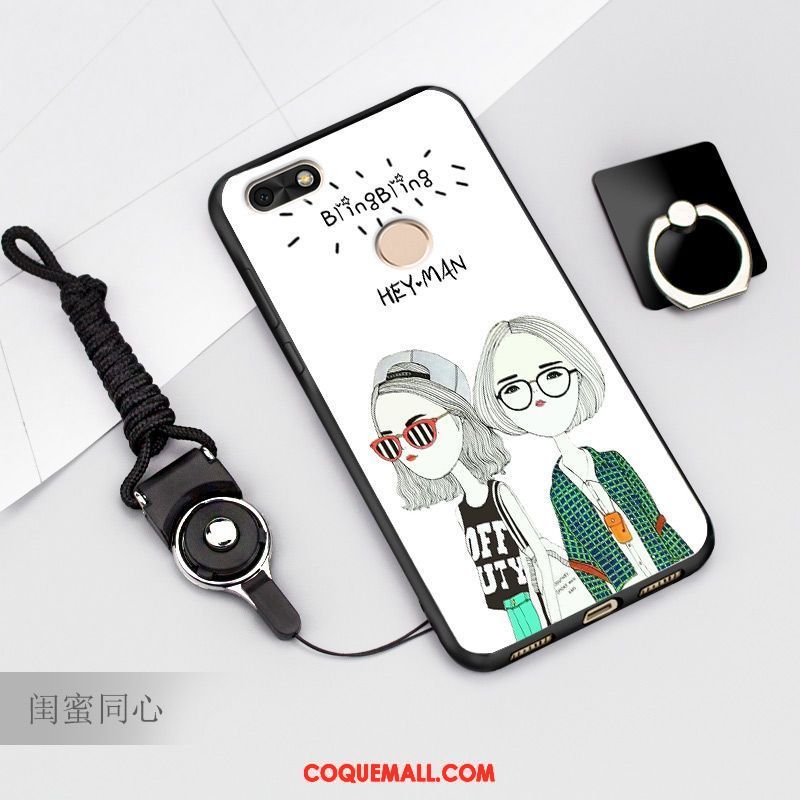 Étui Huawei Y6 Pro 2017 Dessin Animé Protection Bleu, Coque Huawei Y6 Pro 2017 Anneau Une Agrafe