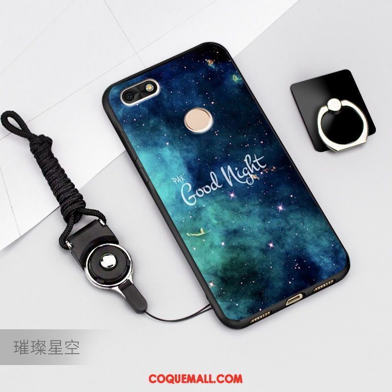 Étui Huawei Y6 Pro 2017 Dessin Animé Protection Bleu, Coque Huawei Y6 Pro 2017 Anneau Une Agrafe