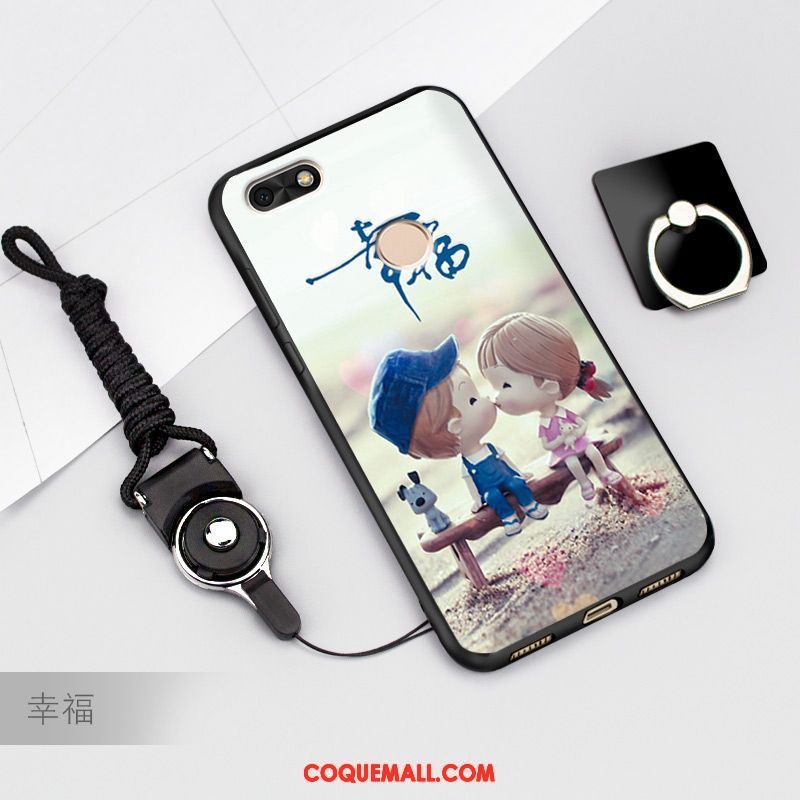 Étui Huawei Y6 Pro 2017 Dessin Animé Protection Bleu, Coque Huawei Y6 Pro 2017 Anneau Une Agrafe