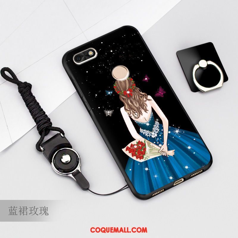 Étui Huawei Y6 Pro 2017 Dessin Animé Protection Bleu, Coque Huawei Y6 Pro 2017 Anneau Une Agrafe