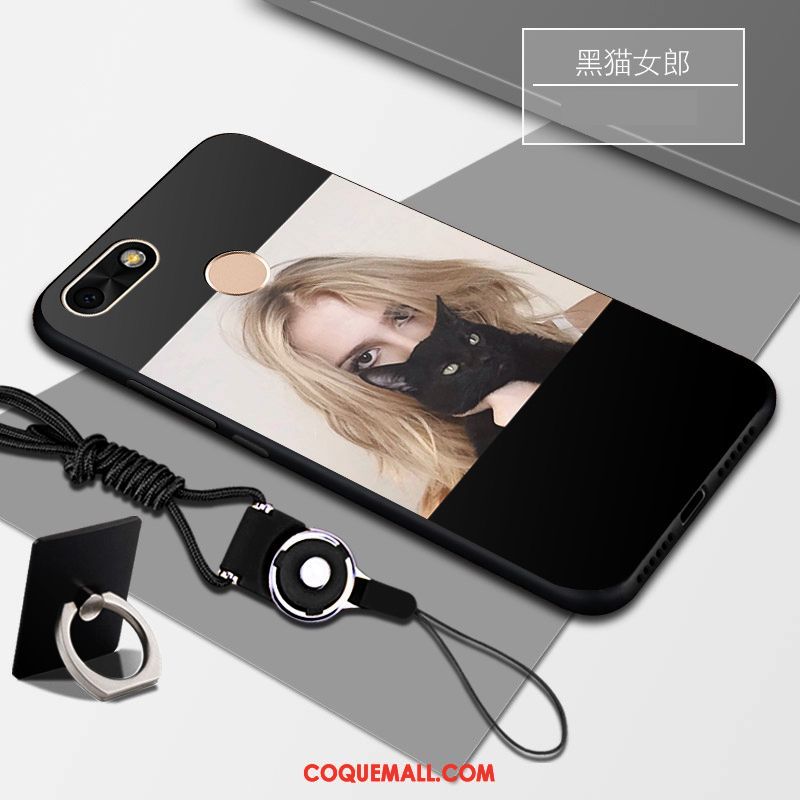 Étui Huawei Y6 Pro 2017 Noir Fluide Doux Personnalité, Coque Huawei Y6 Pro 2017 Support Téléphone Portable