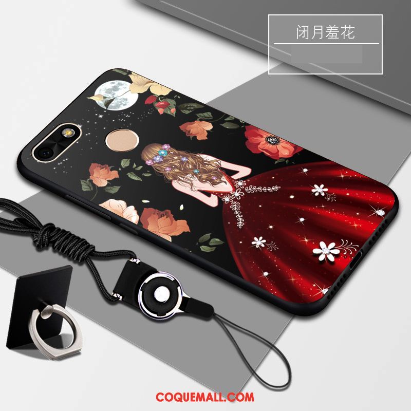 Étui Huawei Y6 Pro 2017 Noir Fluide Doux Personnalité, Coque Huawei Y6 Pro 2017 Support Téléphone Portable