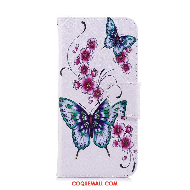 Étui Huawei Y6s Blanc Dessin Animé Papillon, Coque Huawei Y6s En Cuir Protection