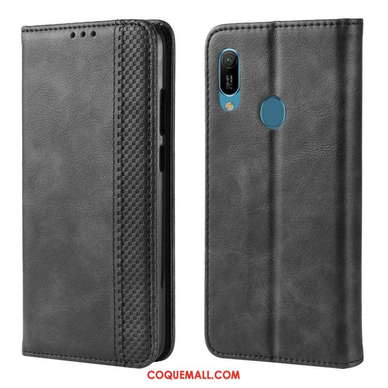 Étui Huawei Y6s Protection Incassable Boucle Magnétique, Coque Huawei Y6s Noir En Cuir