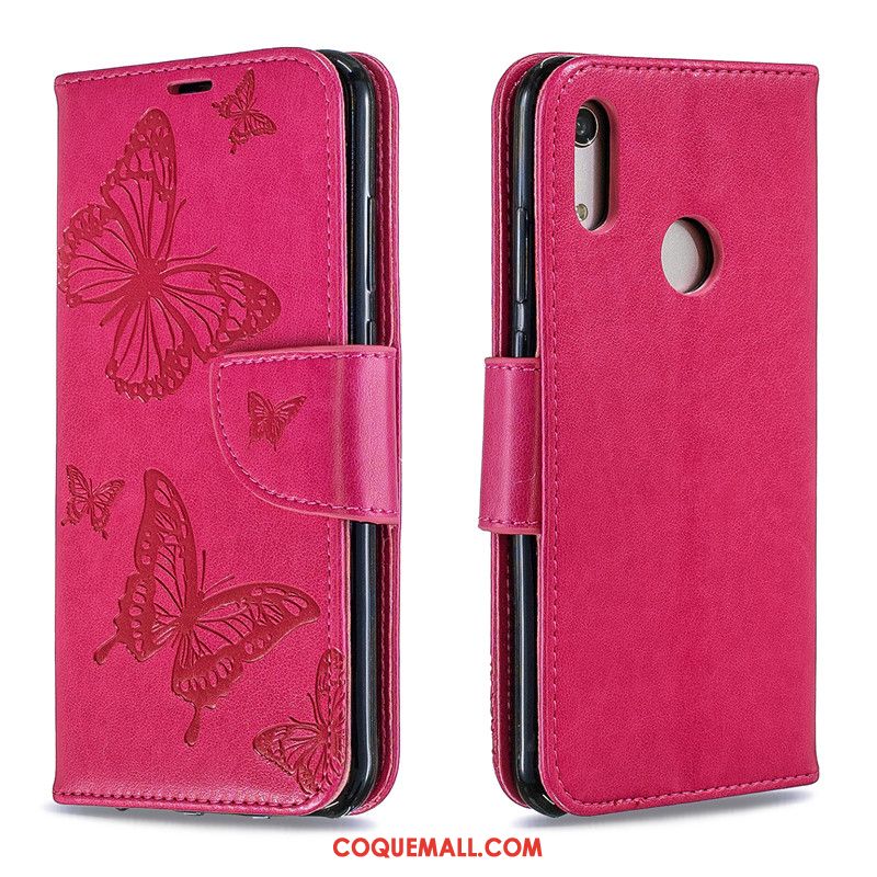 Étui Huawei Y6s Rouge Protection Gaufrage, Coque Huawei Y6s Jeunesse Téléphone Portable