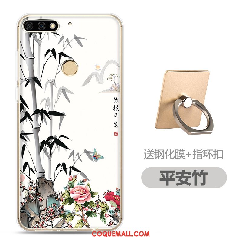 Étui Huawei Y7 2018 Dessin Animé Blanc Fluide Doux, Coque Huawei Y7 2018 Transparent Membrane