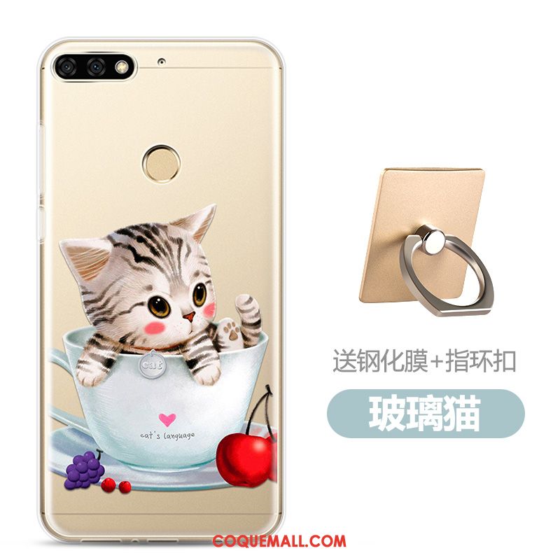 Étui Huawei Y7 2018 Dessin Animé Blanc Fluide Doux, Coque Huawei Y7 2018 Transparent Membrane