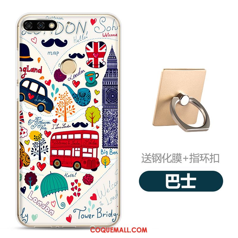 Étui Huawei Y7 2018 Dessin Animé Blanc Fluide Doux, Coque Huawei Y7 2018 Transparent Membrane