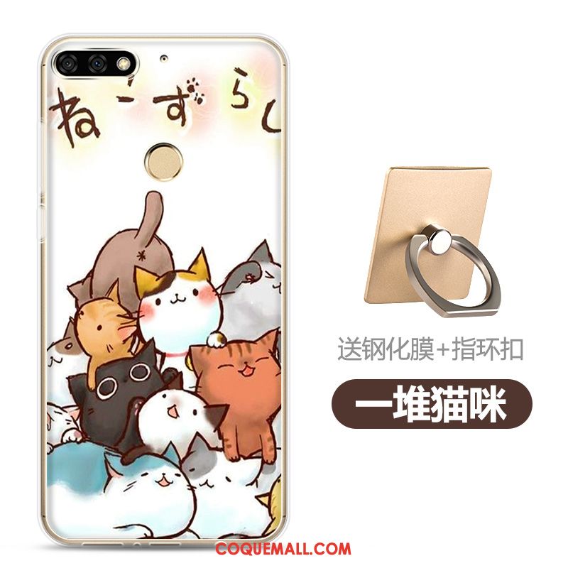 Étui Huawei Y7 2018 Dessin Animé Blanc Fluide Doux, Coque Huawei Y7 2018 Transparent Membrane