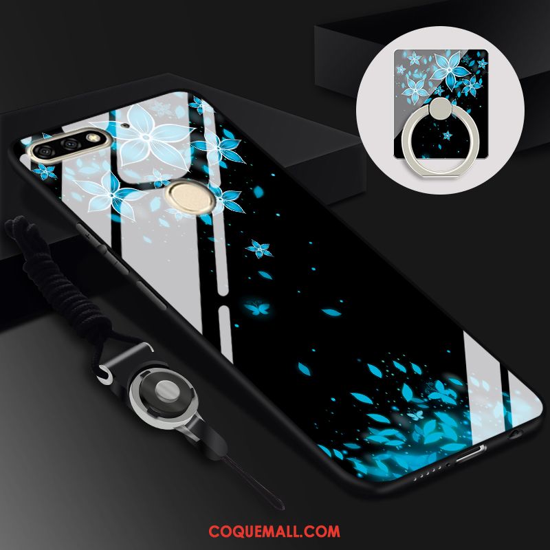 Étui Huawei Y7 2018 Membrane Téléphone Portable Ornements Suspendus, Coque Huawei Y7 2018 Bleu Tempérer