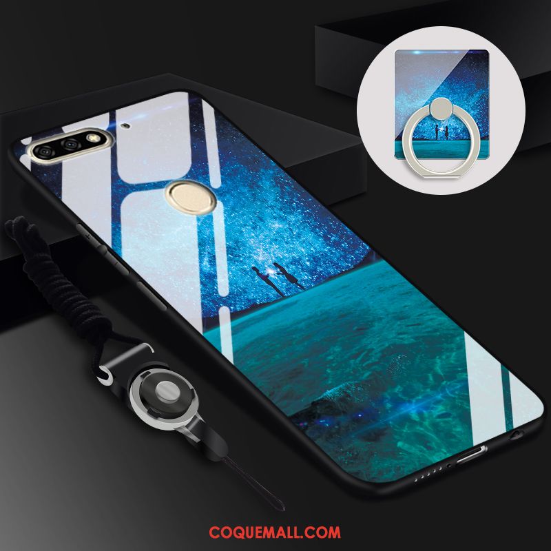 Étui Huawei Y7 2018 Membrane Téléphone Portable Ornements Suspendus, Coque Huawei Y7 2018 Bleu Tempérer