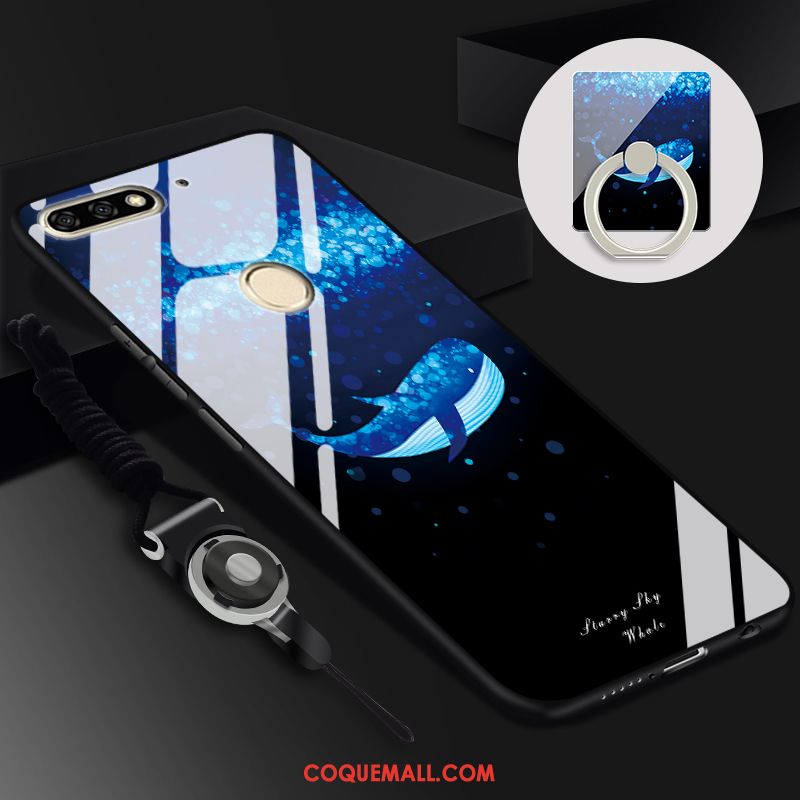 Étui Huawei Y7 2018 Membrane Téléphone Portable Ornements Suspendus, Coque Huawei Y7 2018 Bleu Tempérer