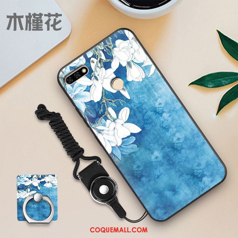 Étui Huawei Y7 2018 Membrane Téléphone Portable Personnalité, Coque Huawei Y7 2018 Bleu Fluide Doux