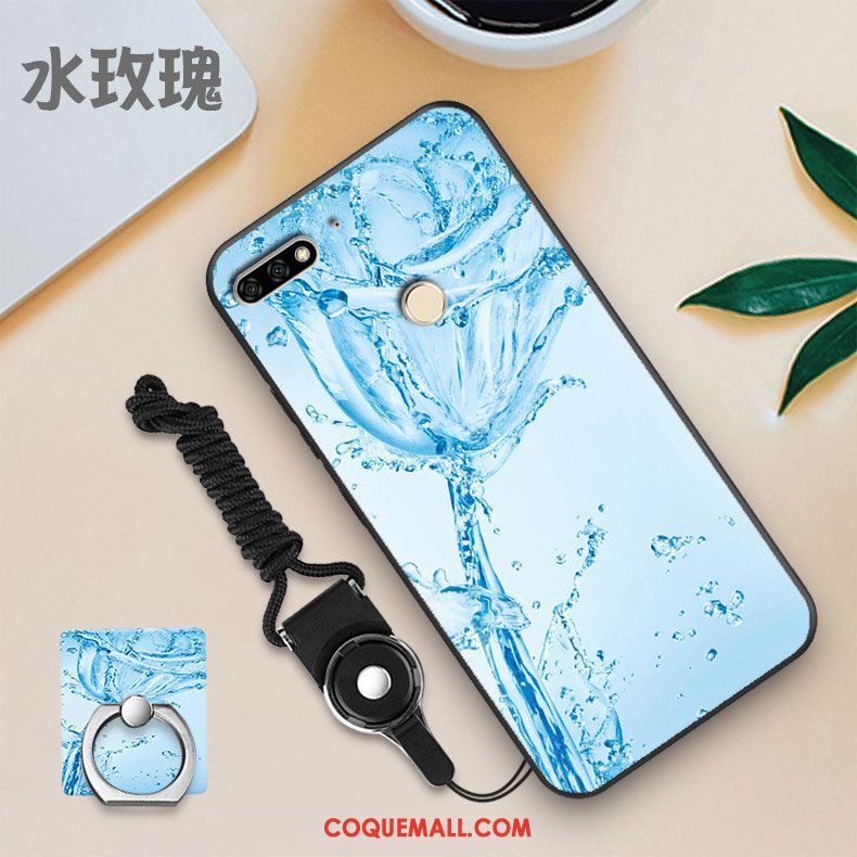 Étui Huawei Y7 2018 Membrane Téléphone Portable Personnalité, Coque Huawei Y7 2018 Bleu Fluide Doux