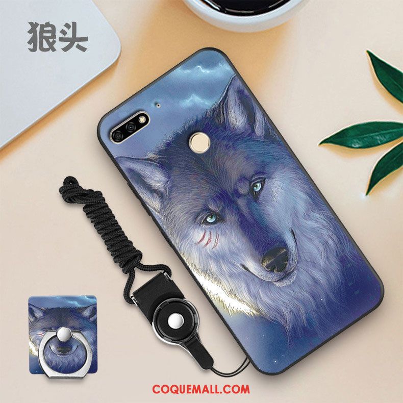 Étui Huawei Y7 2018 Membrane Téléphone Portable Personnalité, Coque Huawei Y7 2018 Bleu Fluide Doux