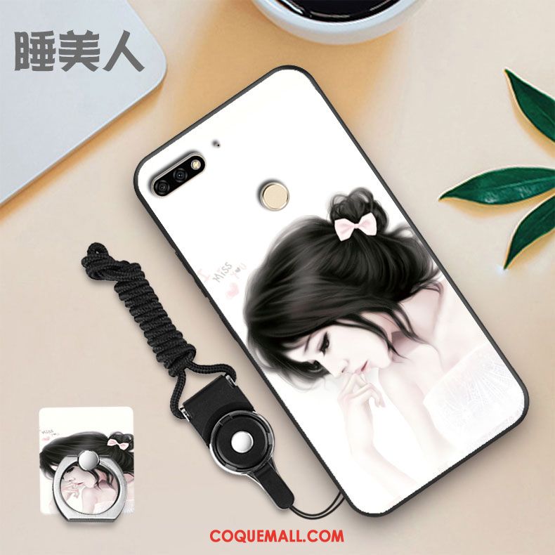 Étui Huawei Y7 2018 Noir Blanc Membrane, Coque Huawei Y7 2018 Téléphone Portable Tempérer