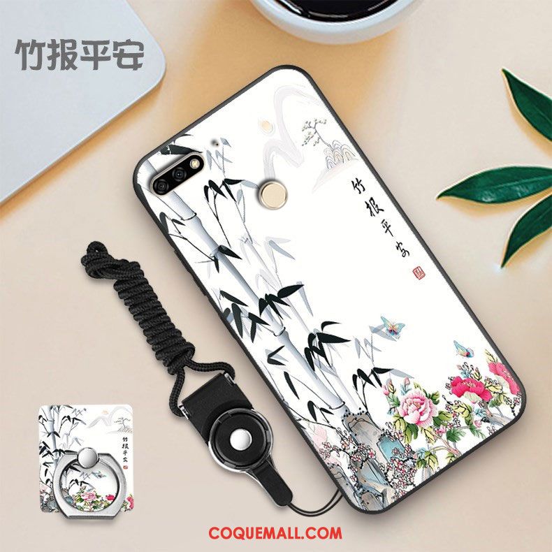 Étui Huawei Y7 2018 Noir Blanc Membrane, Coque Huawei Y7 2018 Téléphone Portable Tempérer