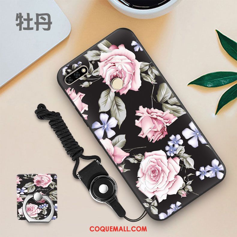 Étui Huawei Y7 2018 Noir Blanc Membrane, Coque Huawei Y7 2018 Téléphone Portable Tempérer