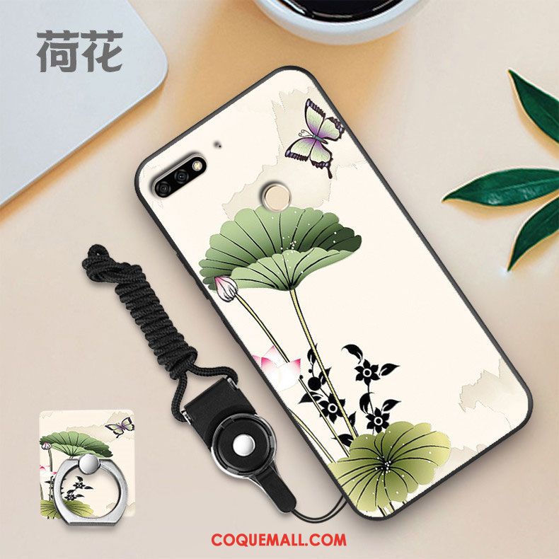 Étui Huawei Y7 2018 Noir Blanc Membrane, Coque Huawei Y7 2018 Téléphone Portable Tempérer