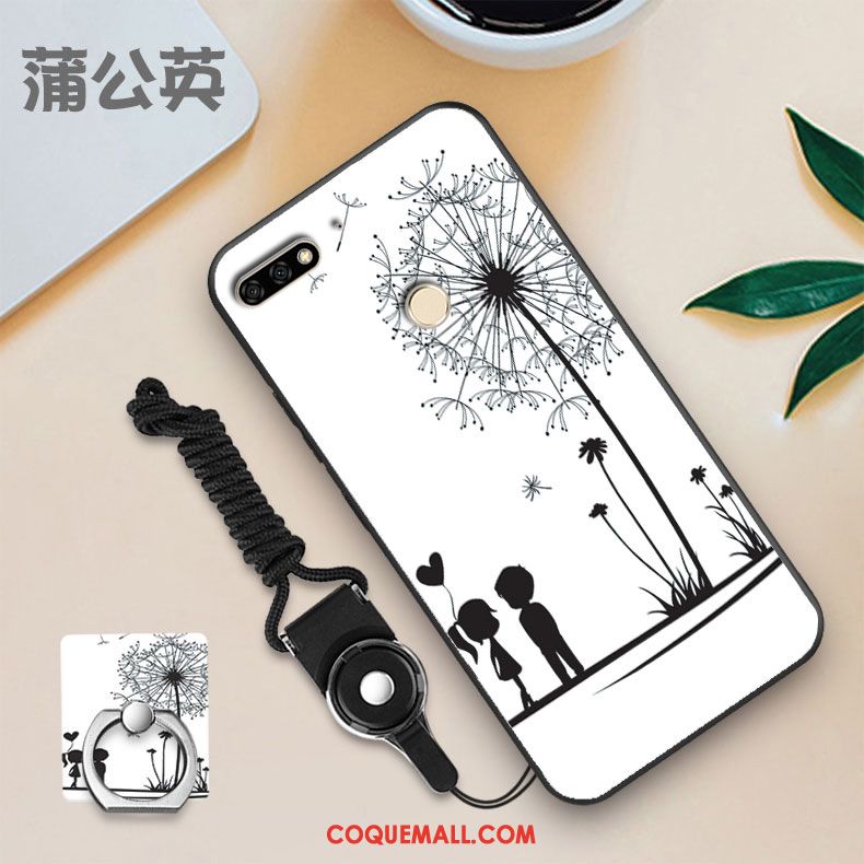 Étui Huawei Y7 2018 Noir Blanc Membrane, Coque Huawei Y7 2018 Téléphone Portable Tempérer