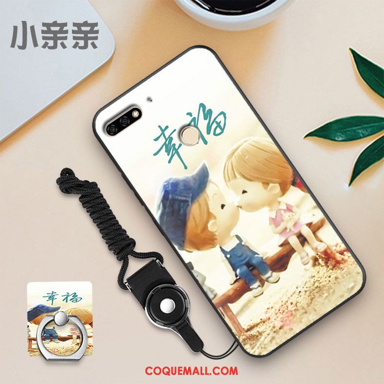 Étui Huawei Y7 2018 Noir Blanc Membrane, Coque Huawei Y7 2018 Téléphone Portable Tempérer