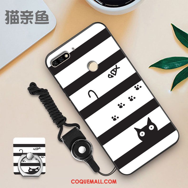 Étui Huawei Y7 2018 Noir Blanc Membrane, Coque Huawei Y7 2018 Téléphone Portable Tempérer