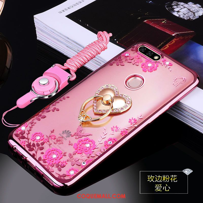 Étui Huawei Y7 2018 Silicone Incassable Anneau, Coque Huawei Y7 2018 Protection Rose